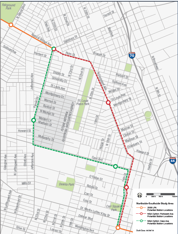 Potential Northside-Southside MetroLink routes